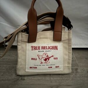 True Religion Canvas Tote with Brown Accents